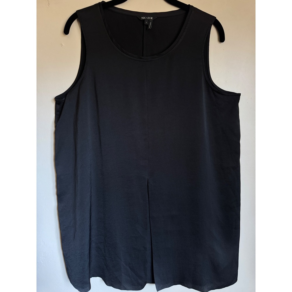 Nic+Zoe Sleeveless Blouse Women Large Black Layered Chiffon Split Front Tank